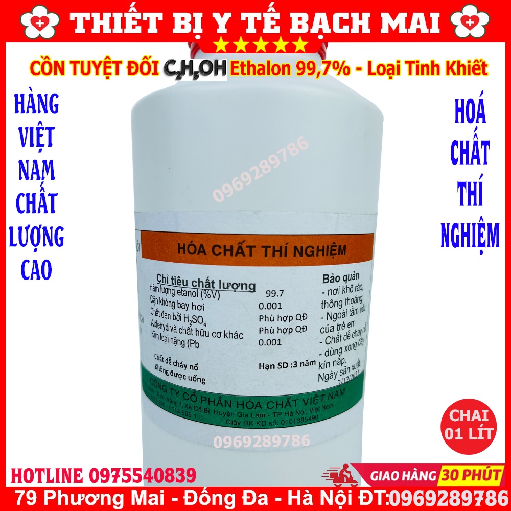 Cồn Tuyệt Đối C2H5OH - Cồn Ethalon Nguyên Chất 99,7% - Cồn Sát Khuẩn Nồng Độ Cao - Hoá Chất Thí Nghiệm