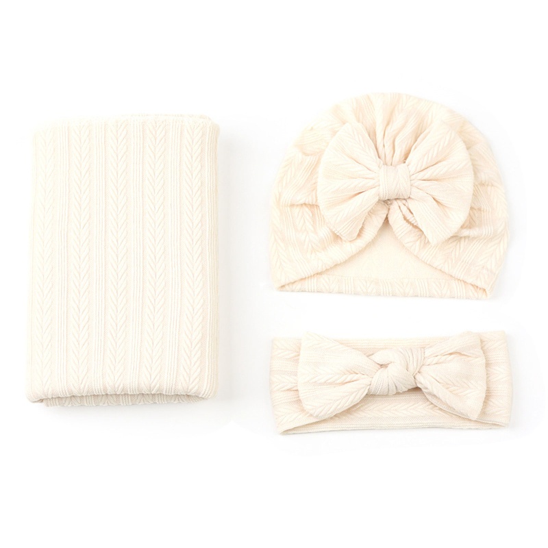 Set 3 Chăn Quấn Em Bé Mềm Mại An Toàn Kèm Băng Đô Nơ Dùng Làm Đạo Cụ Chụp Ảnh
