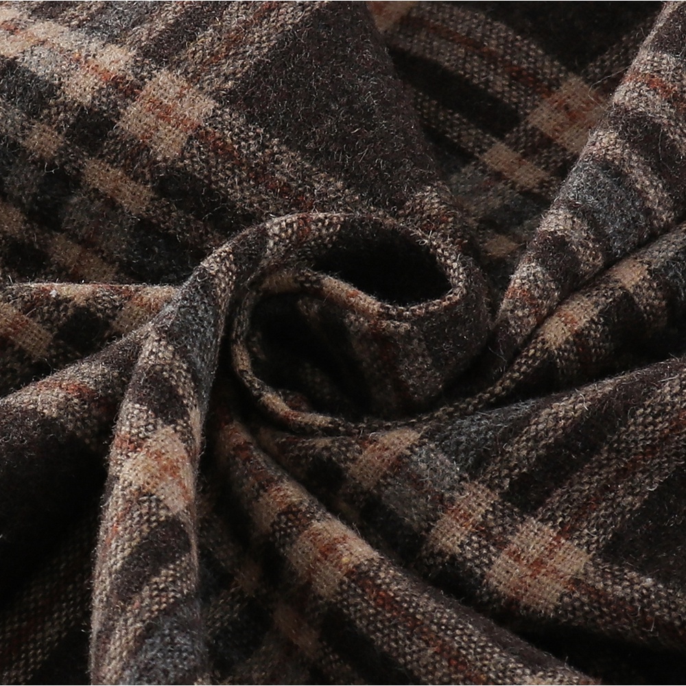 NUZIRO  Chân váy chữ A lưng cao dài đến bắp chân chất liệu len họa tiết sọc caro phong cách retro Hàn Quốc