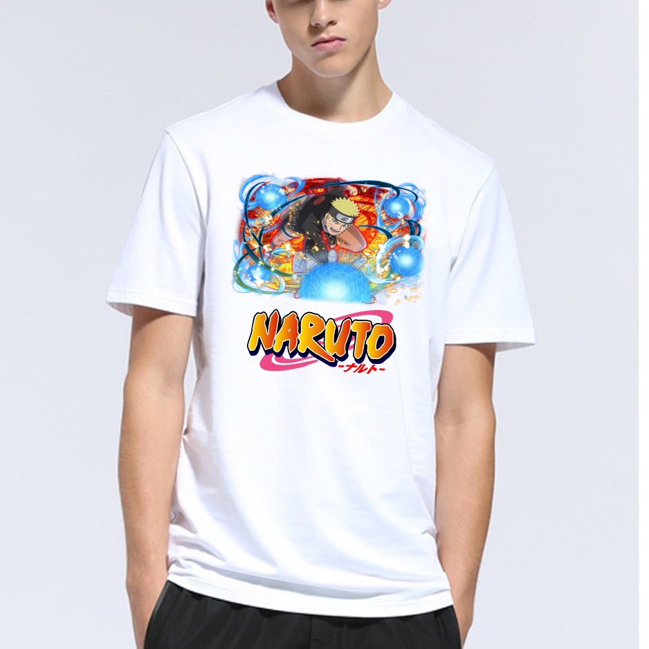 Áo thun nam nữ tay lỡ vải cotton form rộng màu trắng Hạ Băng Designs - Naruto 004