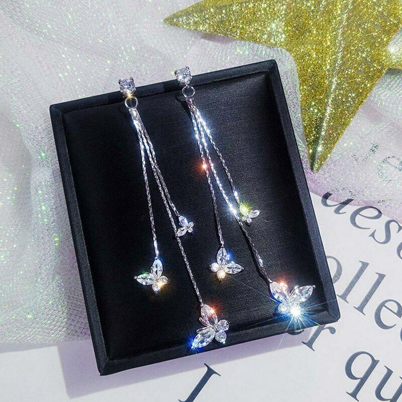 Cặp hoa tai dài hình bướm đính đá lấp lánhtn cho bạn nữ