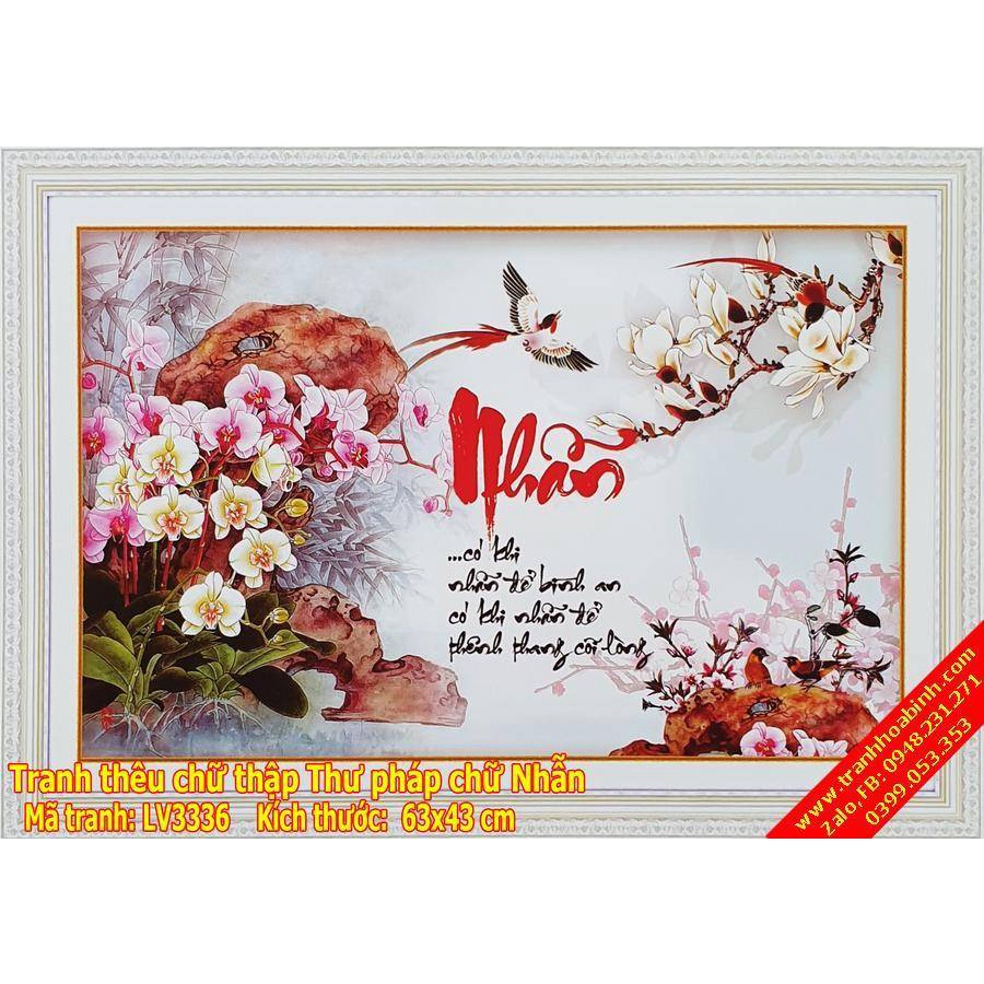 Tranh thêu chữ thập thư pháp chữ Nhẫn LV3336