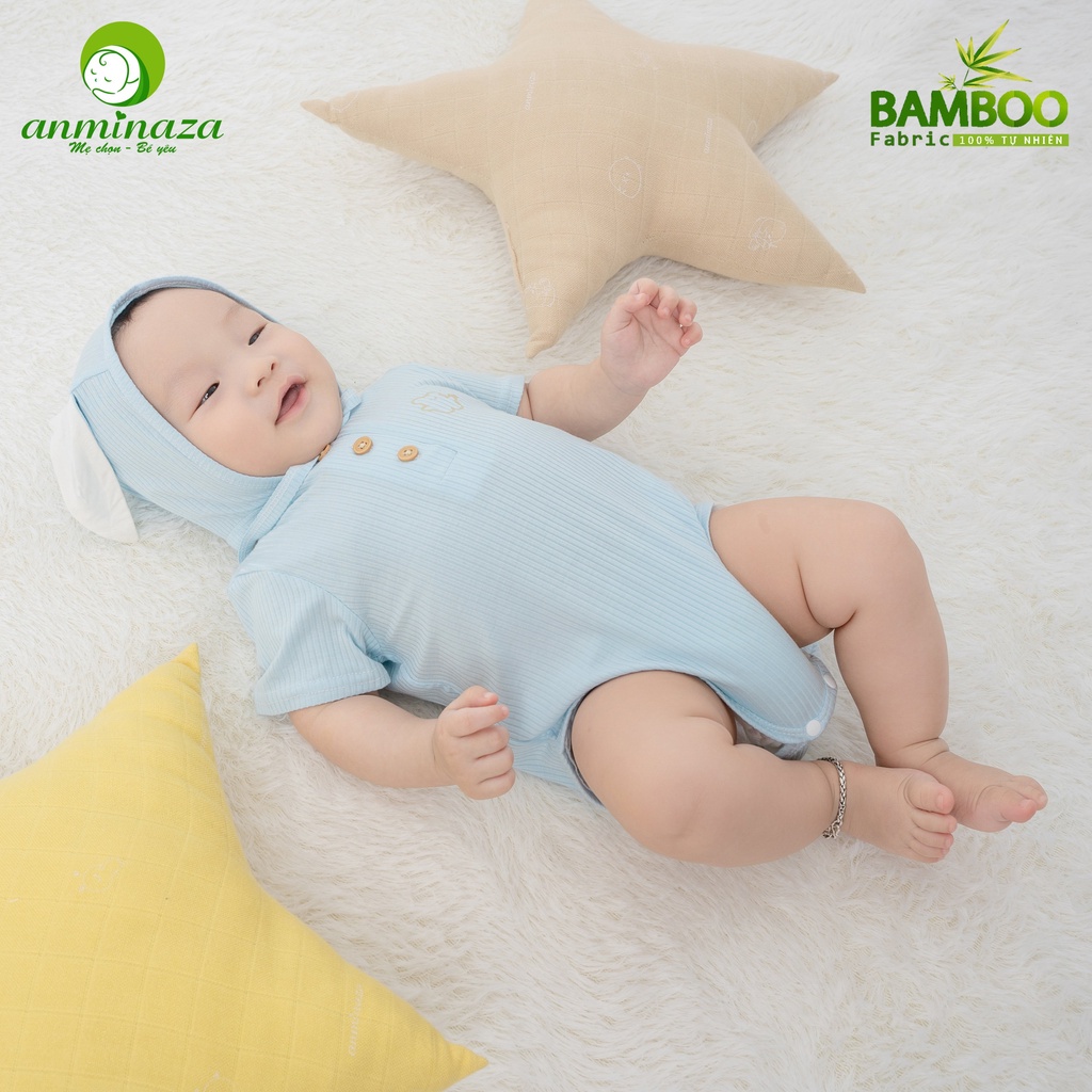 Mũ Nón Tai Thỏ Cột Dây Sợi Tre Cao Cấp Mềm Mịn Anminaza Cho Bé Babibu