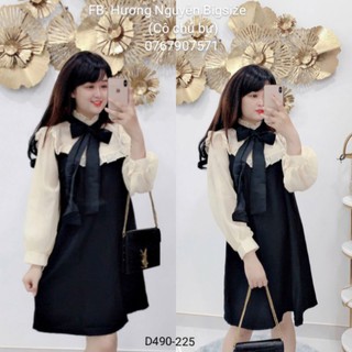 Bigsize đầm tiểu thư cổ bèo phối nơ d490