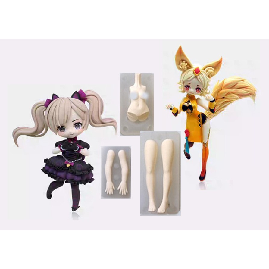Q Body 10CM type OBI 11 khuôn silicone trong dẻo nặn búp bê đất sét tượng búp bê đất sét making clay doll