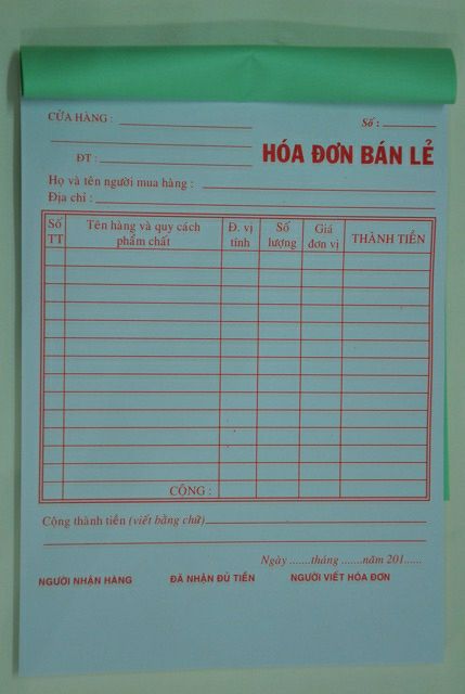 Hoá đơn bán lẻ 1 liên 13 x 19cm