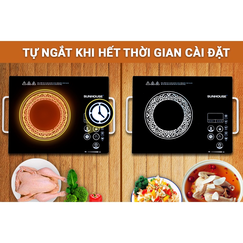 Bếp Hồng Ngoại Cảm Ứng Sunhouse SHD6015 SHD6017 - Tặng Kèm Vỉ Nướng - Hàng Chính Hãng