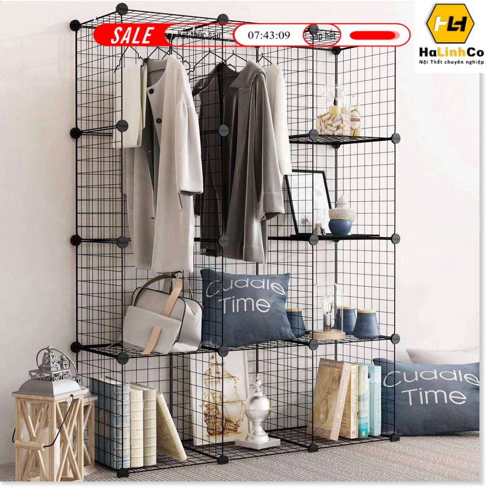 Halinhco- Lẻ 1 Lưới sắt thép lắp ghép đa năng 35x35 cm (TẶNG KÈM CHỐT NỐI, Chọn Màu HỒNG ĐÀO, ĐEN, TRẮNG)