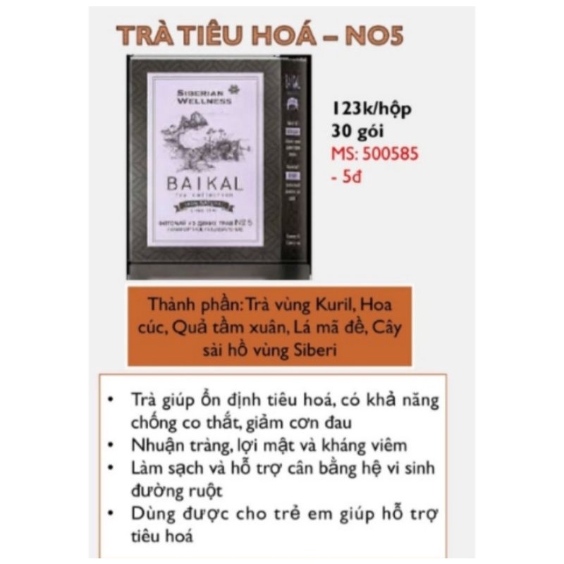 TRÀ HỖ TRỢ TIÊU HOÁ THANH NHIỆT BAIKAL N5 Siberi