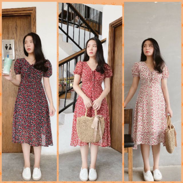 ĐẦM MIDI CHERRY RÚT DÂY NGỰC