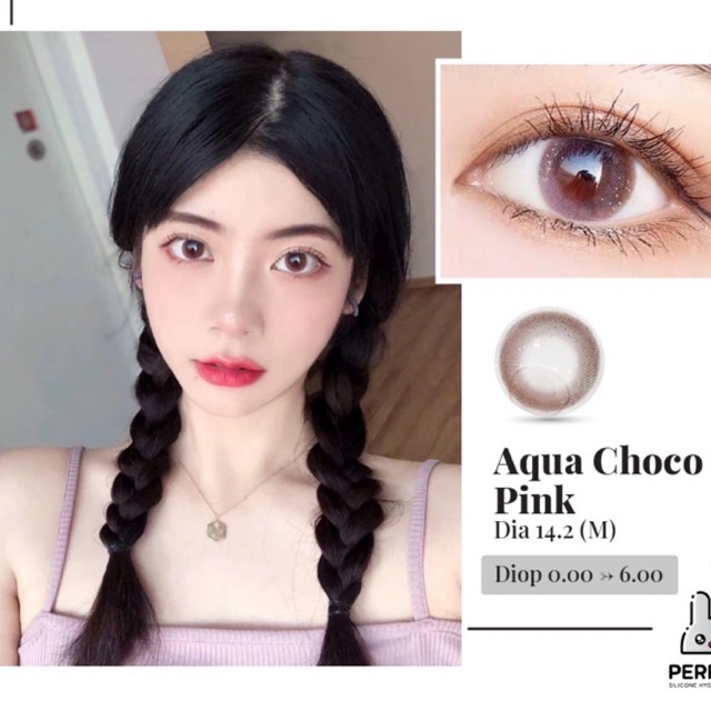 Lens Mắt , Kính Áp Tròng AQUA CHOCO PINK Có Độ Cận và Không Độ , DIA 14.2 , Dành Cho Mắt Nhạy Cảm Giá Sale