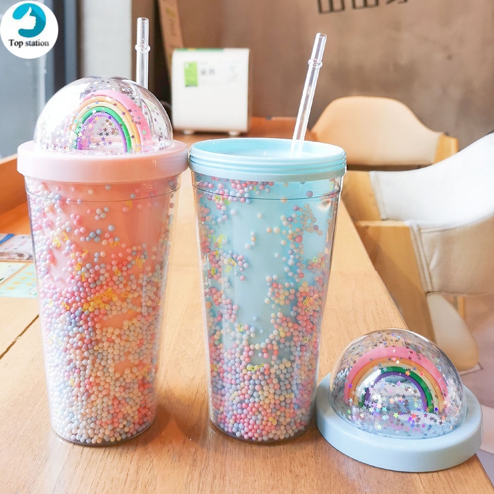 Cốc uống cà phê hai lớp dung tích 550ml có thể tái sử dụng kèm ống hút