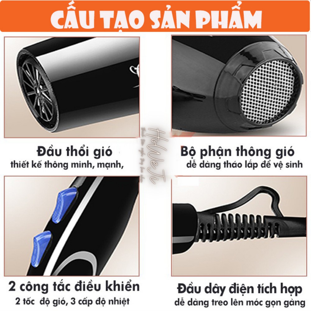 Máy Sấy Tóc , Máy Sấy Tạo Kiểu Deliya Công Suất Lớn 2200W Tặng Kèm Bộ 5 Phụ Kiện Chuyên Nghiệp