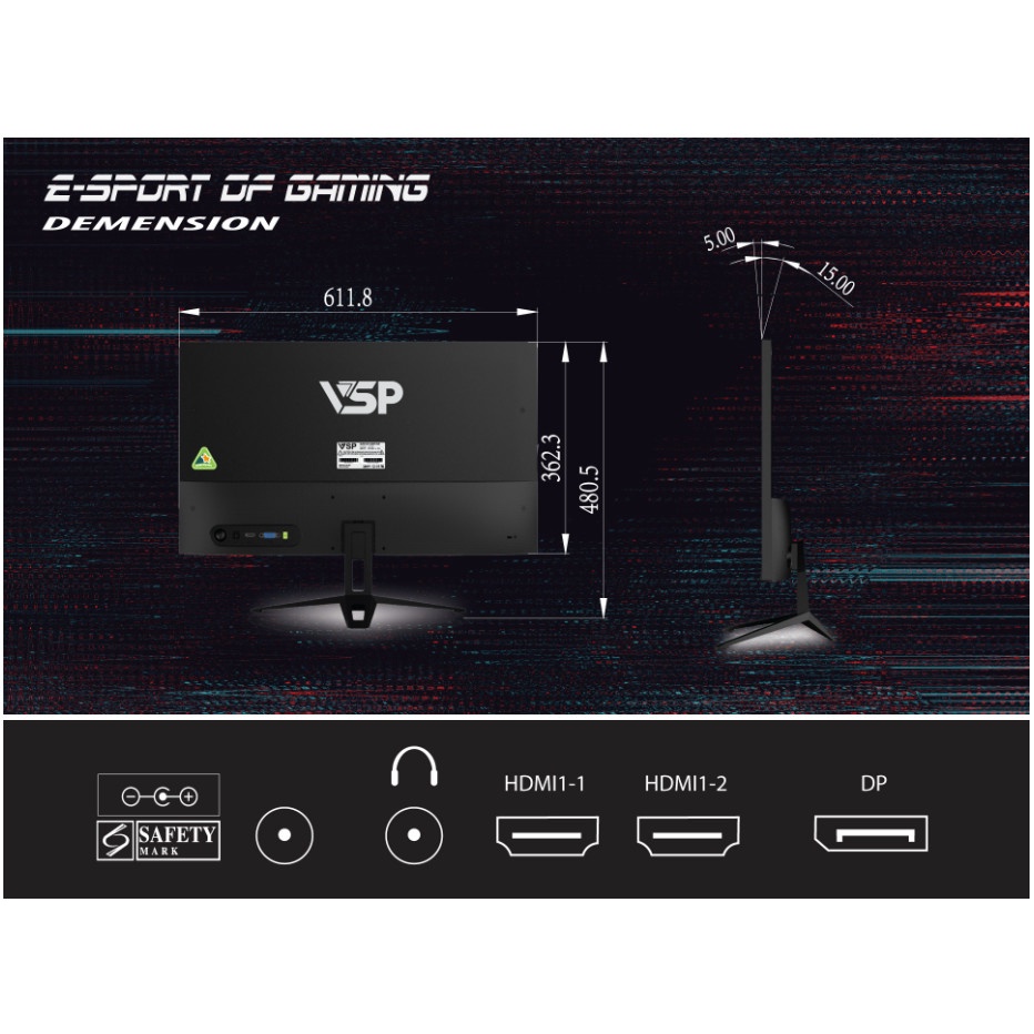 Màn hình VSP IP2703S 27inch Gaming (27&quot; IPS FHD 165Hz, HDMI+DP+Audio 3.5) - Hàng chính hãng