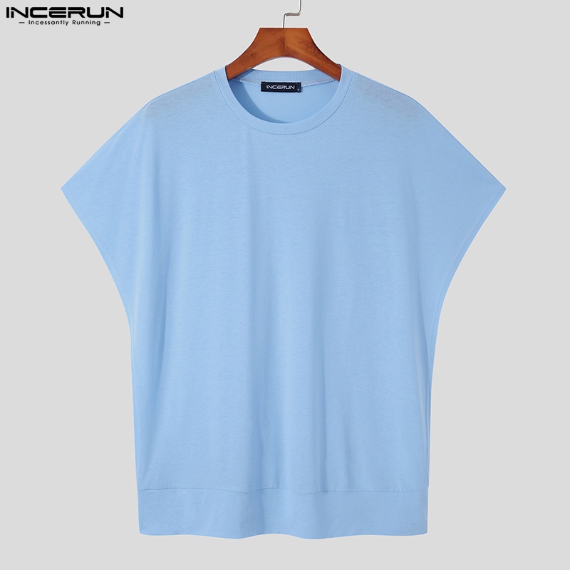 INCERUN Áo Thun Tay Ngắn Dáng Rộng Màu Trơn 3 Màu Sắc Đa Dạng Hợp Thời Trang Cho Nam