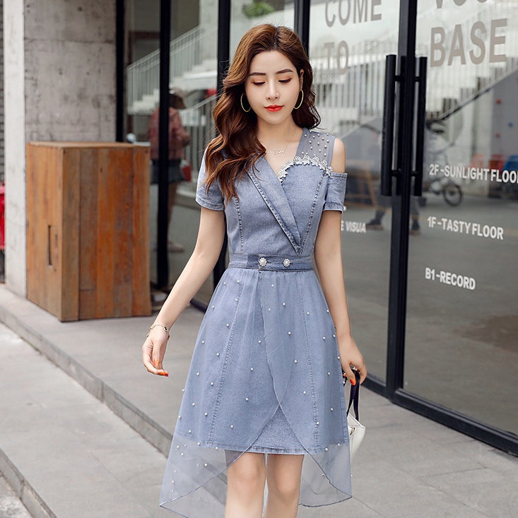 Đầm Denim Mỏng Ôm Eo Phong Cách Hàn Quốc Thời Trang Mới 2022 Cho Nữ