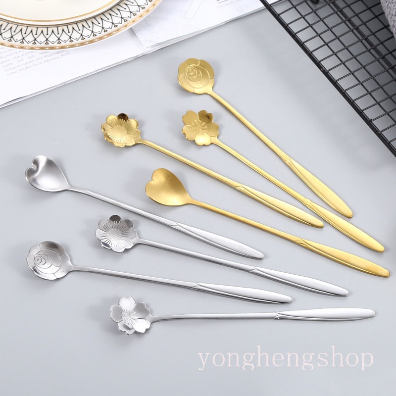 Muỗng cà phê thiết kế trái tim/ bông hoa bằng thép không gỉ
