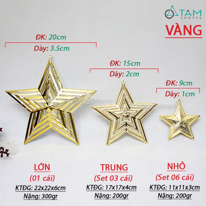 [ÁNH KIM] Ngôi sao rỗng ánh kim treo trang trí bằng nhựa nhiều cỡ X-SAO-06