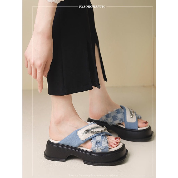 Dép Sandal Đế Xuồng Quai Chéo Bằng Vải Bạt Thời Trang Mùa Hè Cho Nữ