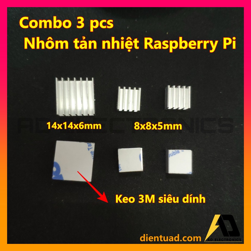 [ 3pcs ]Combo 3 Miếng Nhôm Tản Nhiệt Dùng Cho Rasperry Pi 3B+/3/2 Có Keo 3M siêu dính