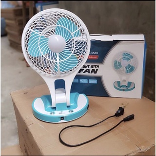 Quạt tích điện mini fan 2 in 1 kèm đèn 5580❤️free ship❤️ quạt gập tích điện để bàn kèm dây sạc có đèn