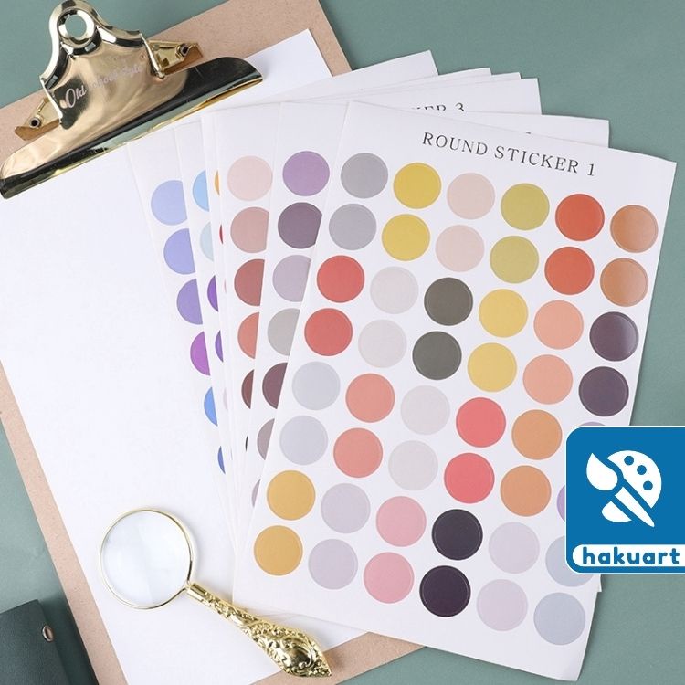 Bộ 48 Tấm Sticker 6 Mẫu Hình Tròn Trang Trí Sổ Journal, Planner - Họa Cụ Hakuart