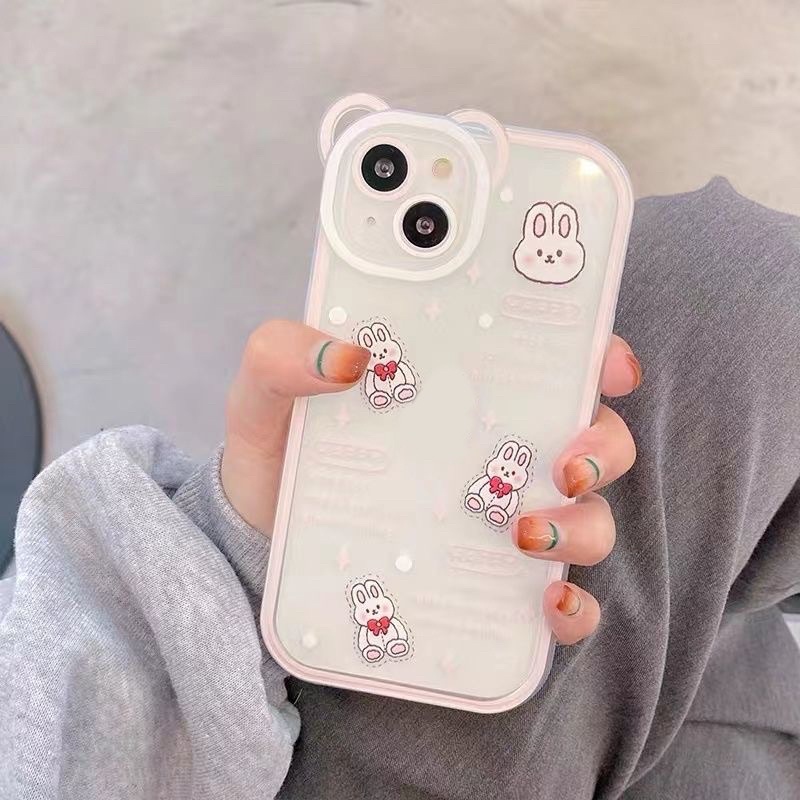 (SIÊU RẺ) Ốp lưng iphone cam tai thỏ happy hồng xinh 7plus/8/8plus/x/xr/xs/11/12/13/pro/max/plus
