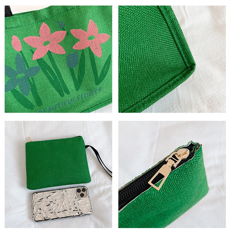 Phiên bản Hàn Quốc mới của túi vải có dung tích lớn cầm tay thông thường in họa tiết đơn giản