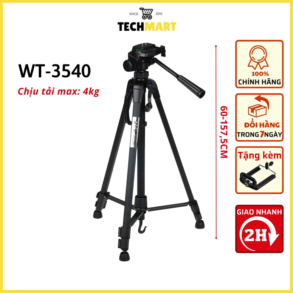 Chân Máy Ảnh Tripod Weifeng WT-3540 , khung nhôm cao cấp , cao 1.6m chịu tải 4kg hỗ trợ chụp ảnh, quay video, livestream