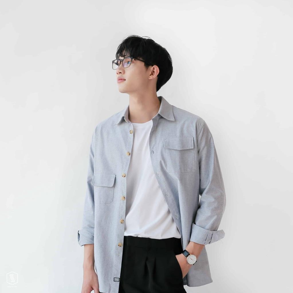 Sơ mi Nam tay dài cổ bẻ có 2 túi ngực SSSTUTTER vải thô đứng dáng 3 màu Lech Shirt -z1