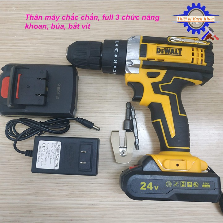 [ GIÁ GỐC] [ TẶNG BỘ PHỤ KIỆN ] Máy Khoan Pin Dewalt 24V - 3 CHỨC NĂNG - Khoan Gỗ, Khoan Sắt, Khoan Bê Tông, có búa