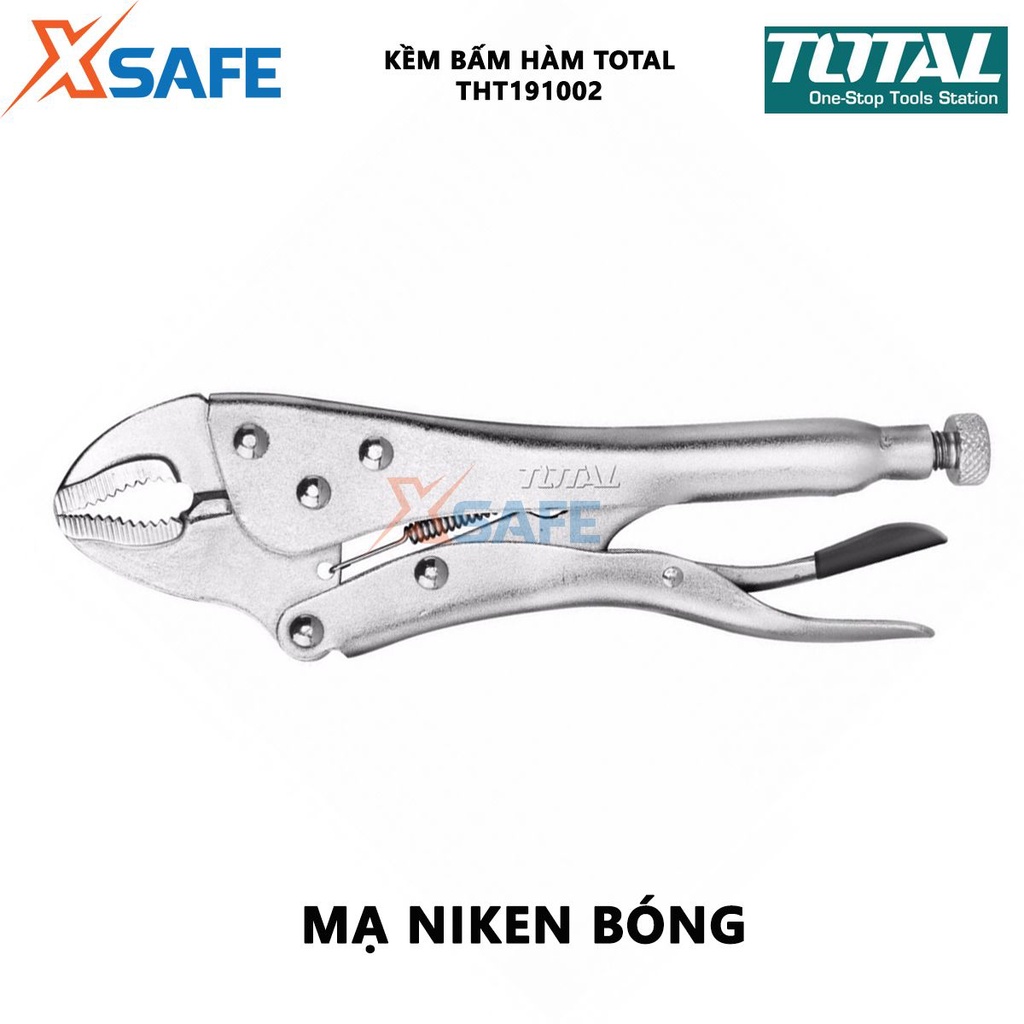Kềm bấm hàm TOTAL THT191002 Kìm bấm hàm Kích thước 10'' thép không gỉ, mạ niken bóng kẹp chặt, khóa, hỗ trợ siết lực