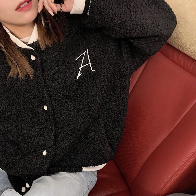 [Ảnh thật] Áo khoác bomber lông cưu thêu chữ (annstore)