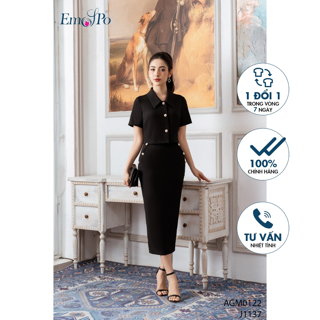 Juyp ôm Emspo đính cúc trai 2 bên túi chéo, khóa sau J1137