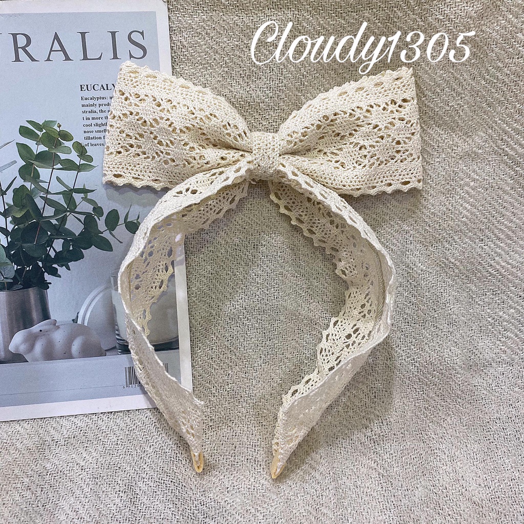 Cài tóc/Bờm tóc ren bảng 6cm nơ đứng