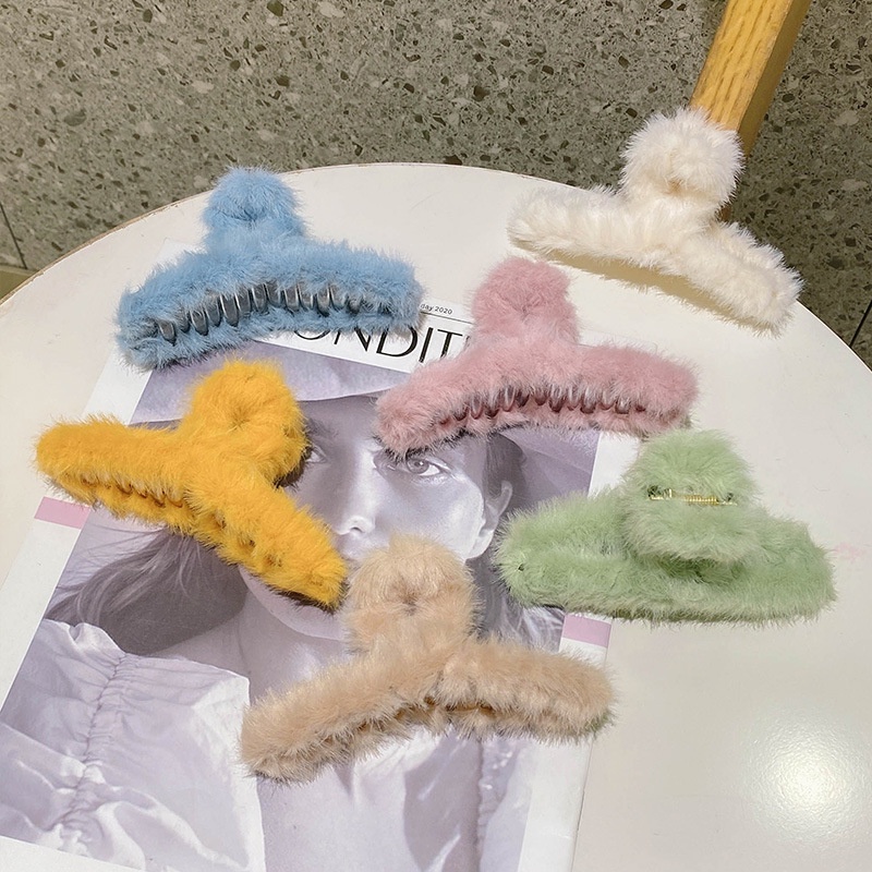 Kẹp Tóc Lớn Phối Lông Nhung Dễ Thương Xinh Xắn Dành Cho Nữ