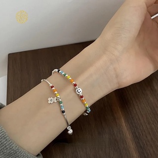 Vòng Tay Chuỗi Hạt Màu Cầu Vồng Mặt Cười Thời Trang Hàn Quốc Cho Nữ