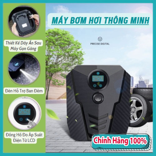 Máy bơm lốp xe hơi xe máy xe đạp, dụng cụ bơm lốp ô tô mini đồng hồ điện tử ngắt tự động kích thước nhỏ gọn cao cấp