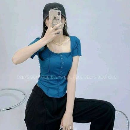 Áo thun body Vạt Bầu tay ngắn Nút Bấm A15