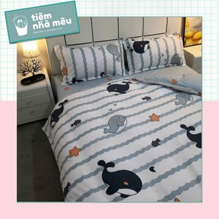 Set Chăn Ga Gối Cotton Hoạ Tiết Ca Voi Nhập Khẩu Sale Kịch Sàn