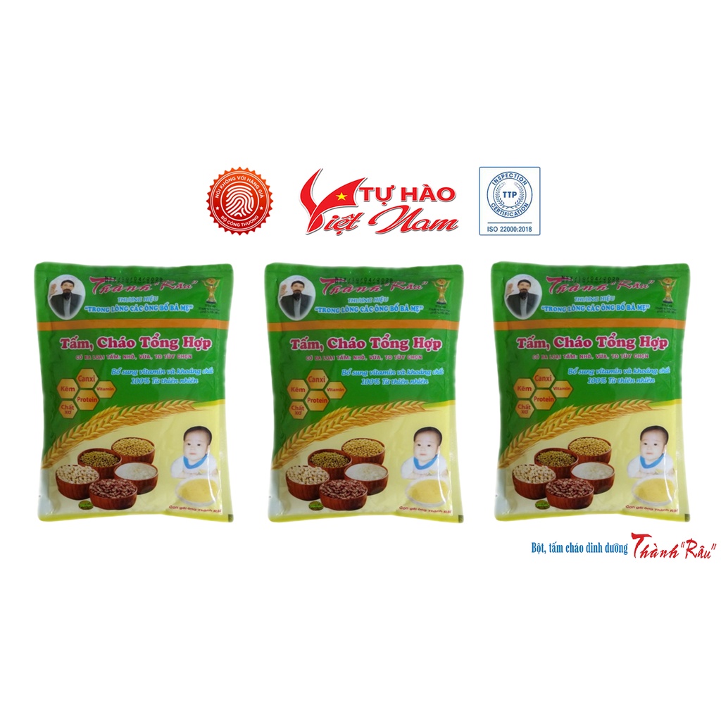 [Combo Tiết Kiệm] 3 gói cháo tấm ăn dặm dinh dưỡng cho trẻ em Thành Râu (Cháo nấu, Không chứa sữa)