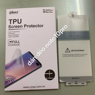 Miếng dán Vmax TPU Cho Samsung Note 10/ Note 10 Plus Full màn hình, Siêu Cảm ứng
