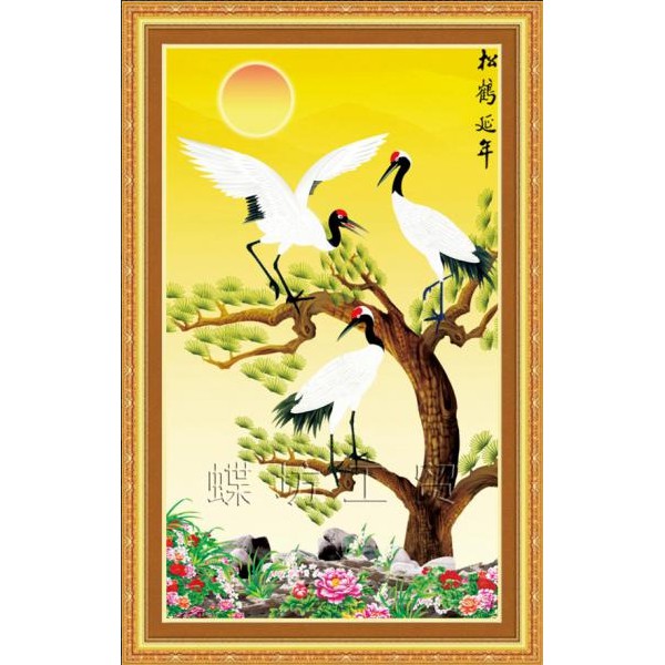 Tranh Thêu Chữ Thập 3D Tùng Hạc Diên Niên A777 (KHÁCH TỰ THÊU) KT:50X80CM