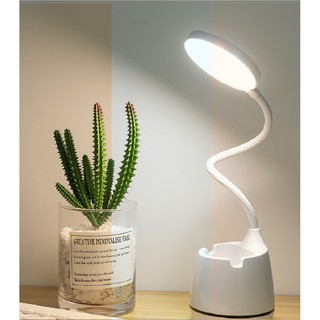 Đèn led để bàn học sạc usb có kệ đựng bút hoặc điện thoại hình tròn - Shop trẻ thơ NK