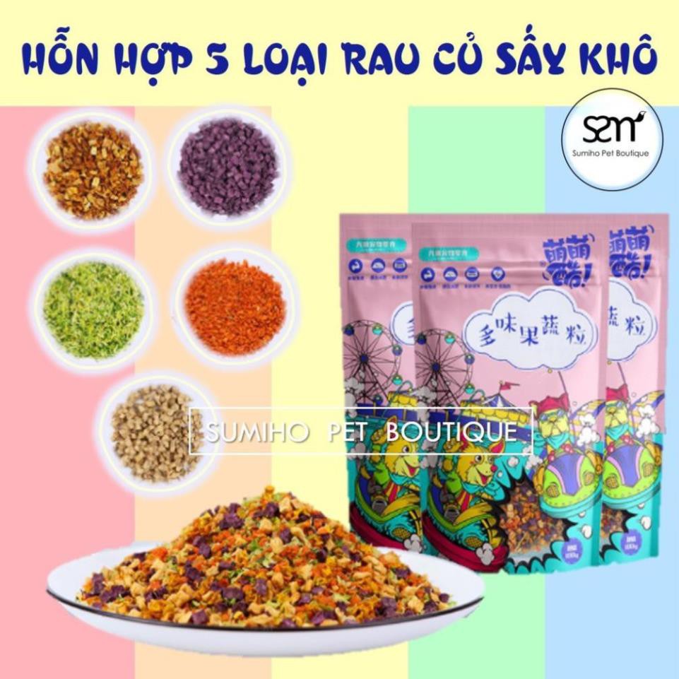 Rau củ sấy khô cho chó mèo Sumiho (Khoai, bắp cải, bí đỏ, cà rốt, bông cải) dùng trộn cơm hoặc hạt