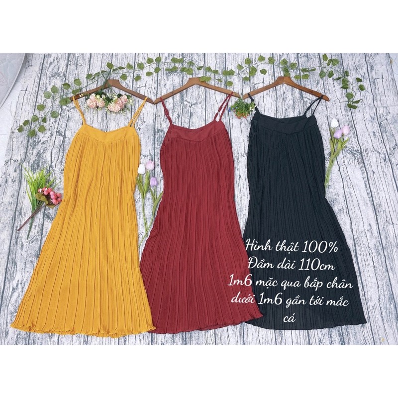 Đầm maxi suông hai dây dáng dài dập ly voan dễ thương - hình thật + video | BigBuy360 - bigbuy360.vn