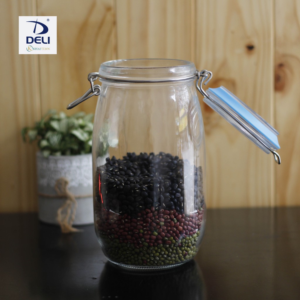 Hũ thủy tinh đựng gia vị cài kín bằng kiềng inox 1600ml