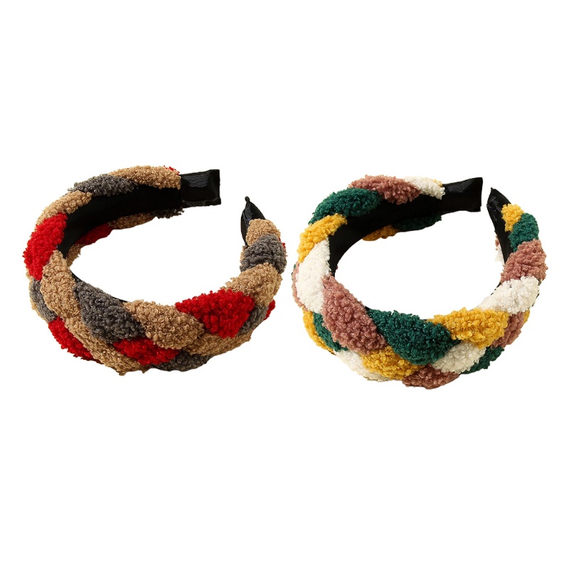 Băng Đô Cài Tóc Giả Lông Cừu Bản Rộng Màu Tương Phản Phong Cách Dân Tộc Vintage Mùa Đông Cho Nữ