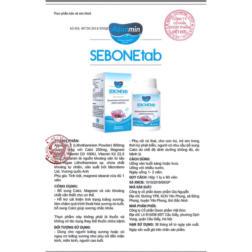 SeBoneTab-Bổ sung canxi từ tảo biển,Hỗ trợ cải thiện tình trạng loãng xương, làm chậm quá trình thoái hóa xương | Thế Giới Skin Care