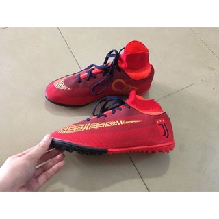 Giầy bóng đá cổ cao CR7 đỏ ( giầy đá bóng cổ chun đế TF , giầy đá bóng)